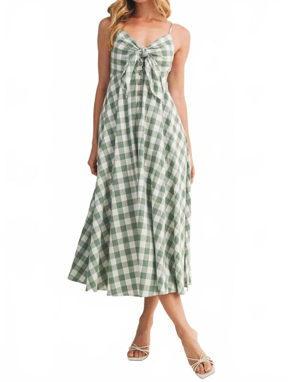 NEW MUSTARD SEED miranda tie front gingham midi dress in basil